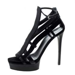 Pre Owned Gucci Black Leather and Suede Daryl Platform Sandals Size 39