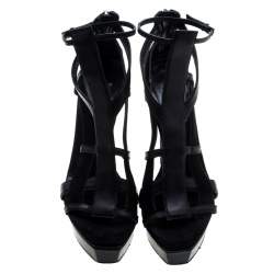 Pre Owned Gucci Black Leather and Suede Daryl Platform Sandals Size 39