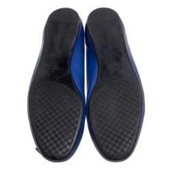 Pre Owned Gucci Blue Leather Bamboo Bow Ballet Flats Size 38.5
