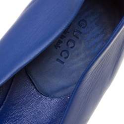 Pre Owned Gucci Blue Leather Bamboo Bow Ballet Flats Size 38.5