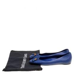 Pre Owned Gucci Blue Leather Bamboo Bow Ballet Flats Size 38.5