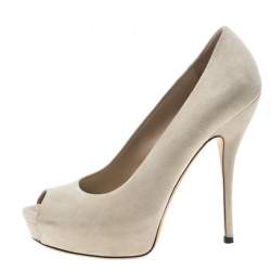 Gucci Beige Suede Sofia Peep Toe Platform Pumps Size 37