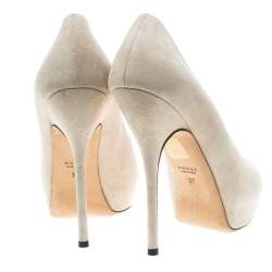 Gucci Beige Suede Sofia Peep Toe Platform Pumps Size 37