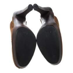 Pre Owned Gucci Brown Suede Horsebit Platform Clog Mules Size 39