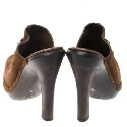 Pre Owned Gucci Brown Suede Horsebit Platform Clog Mules Size 39