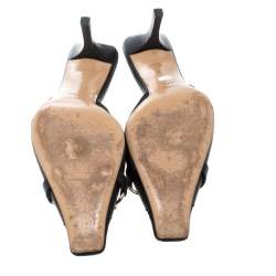 Pre Owned Gucci Black Guccissima Canvas Horsebit And Bits Chain Slides Size 37