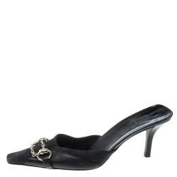 Pre Owned Gucci Black Guccissima Canvas Horsebit And Bits Chain Slides Size 37