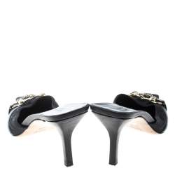 Pre Owned Gucci Black Guccissima Canvas Horsebit And Bits Chain Slides Size 37