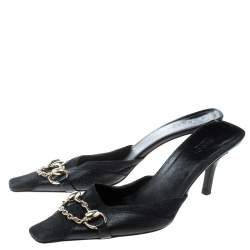 Pre Owned Gucci Black Guccissima Canvas Horsebit And Bits Chain Slides Size 37