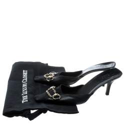Pre Owned Gucci Black Guccissima Canvas Horsebit And Bits Chain Slides Size 37