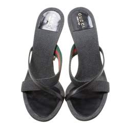 Pre Owned Gucci Black Fabric And Leather Cross Strap Sandals Size 36