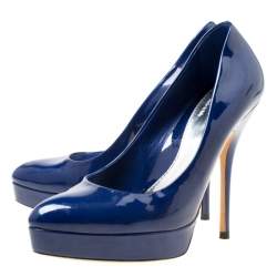 Gucci Blue Patent Leather Platform Pumps Size 36.5