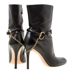 Pre Owned Gucci Black Leather Chain Link Ankle Booties Size 36