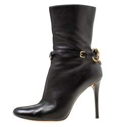 Pre Owned Gucci Black Leather Chain Link Ankle Booties Size 36