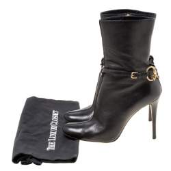 Pre Owned Gucci Black Leather Chain Link Ankle Booties Size 36