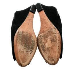 Pre Owned Céline Black Suede Leather Slingback Wedge Sandals Size 37