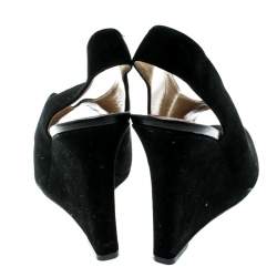 Pre Owned Céline Black Suede Leather Slingback Wedge Sandals Size 37