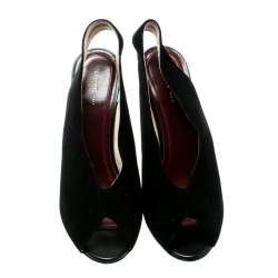Pre Owned Céline Black Suede Leather Slingback Wedge Sandals Size 37
