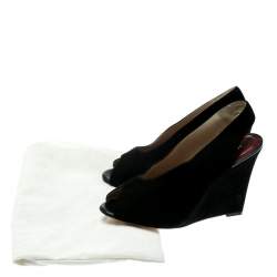 Pre Owned Céline Black Suede Leather Slingback Wedge Sandals Size 37