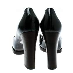Gucci Dark Grey Leather Block Heel Pumps Size 37