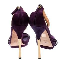 Gucci Purple Suede And Metallic Python Kelis Ankle Strap Sandals Size 41