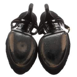 Pre Owned Gucci Black Suede Knot Detail Peep Toe Platform Sandals Size 36