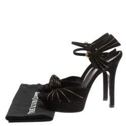 Pre Owned Gucci Black Suede Knot Detail Peep Toe Platform Sandals Size 36