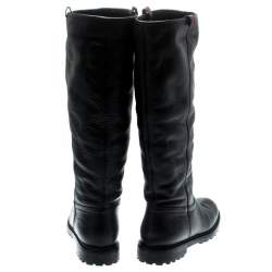 Pre Owned Gucci Black Leather Riding Web Detail Knee Boots Size 38