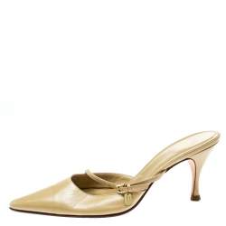 Gucci Beige Leather Pointed Toe Mules Size 37