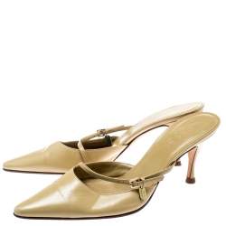 Gucci Beige Leather Pointed Toe Mules Size 37