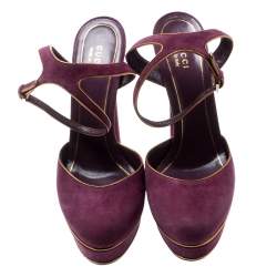 Pre Owned صندل غوتشي نعل سميك سير كاحل هوستون سويدي بنفسجي مقاس 39