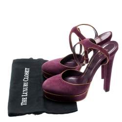 Pre Owned صندل غوتشي نعل سميك سير كاحل هوستون سويدي بنفسجي مقاس 39