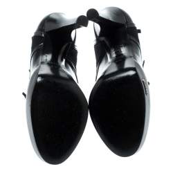 Pre Owned Gucci Black Leather And Pony Hair Buckle Detail Platform Ankle Booties Size 37
