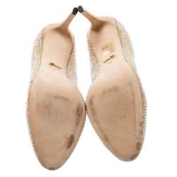 Pre Owned حذاء كعب عالي غوتشي مرصع كريستال سويدي بيج مقاس 41