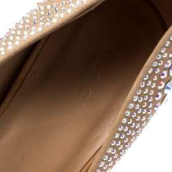 Pre Owned حذاء كعب عالي غوتشي مرصع كريستال سويدي بيج مقاس 41