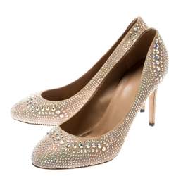 Pre Owned حذاء كعب عالي غوتشي مرصع كريستال سويدي بيج مقاس 41