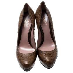 Gucci Brown Python Europe Exclusive Platform Pumps Size 38