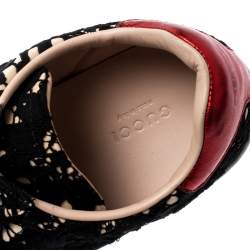 Gucci Black Lace/Satin Ace Web Crystal Embellished Sneakers Size 39