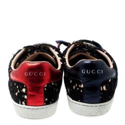 Gucci Black Lace/Satin Ace Web Crystal Embellished Sneakers Size 39