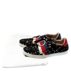 Gucci Black Lace/Satin Ace Web Crystal Embellished Sneakers Size 39