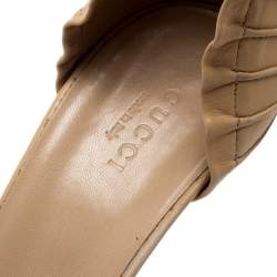 مملوكة مسبقًا صندل غوتشي نعل سميك سير كاحل مقدمة مفتوحة تارين جلد بيج مقاس 37.5