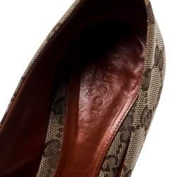 Pre Owned Gucci Beige GG Canvas And Leather New Hollywood Horsebit Peep Toe Pumps Size 35