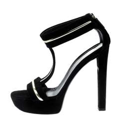 Gucci Black Suede And Leather T-Strap Platform Sandals Size 38.5