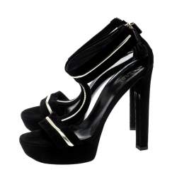 Gucci Black Suede And Leather T-Strap Platform Sandals Size 38.5