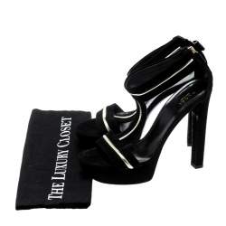 Gucci Black Suede And Leather T-Strap Platform Sandals Size 38.5