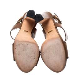 Pre Owned صندل غوتشي سير كاحل إبزيم بامبو جلد بني مقاس 39