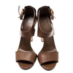 Pre Owned صندل غوتشي سير كاحل إبزيم بامبو جلد بني مقاس 39