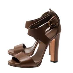 Pre Owned صندل غوتشي سير كاحل إبزيم بامبو جلد بني مقاس 39