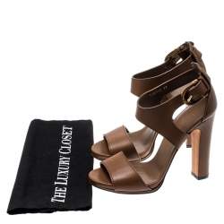 Pre Owned صندل غوتشي سير كاحل إبزيم بامبو جلد بني مقاس 39