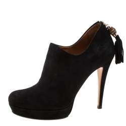 Pre Owned Gucci Black Suede Bamboo Tassel Platform Booties Size 39